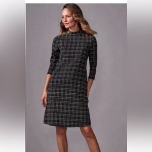 NWT J McLaughlin Mare Plaid Mock Neck Button 3/4 Sleeve Black Dress